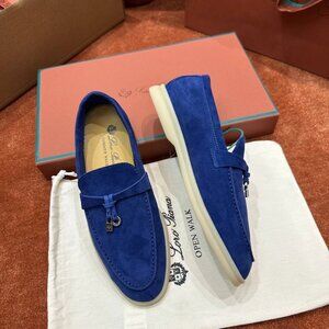 Loro Piana Summer Charms blue flat loafers for women